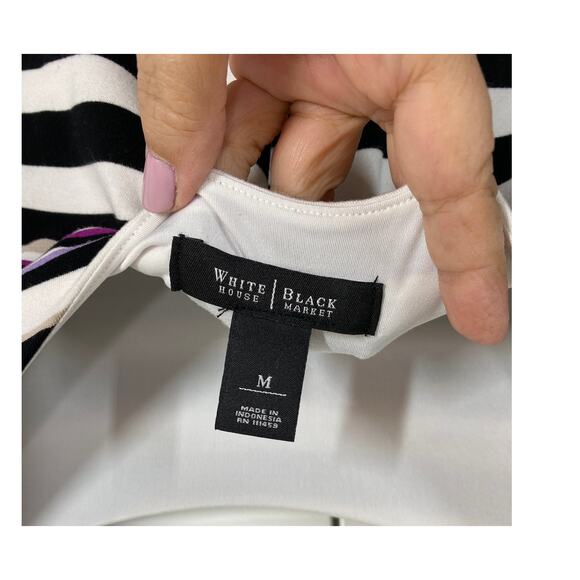 WHBM Striped Short Sleeve Round Neck Stretch Top MEDIUM - Picture 2 of 9